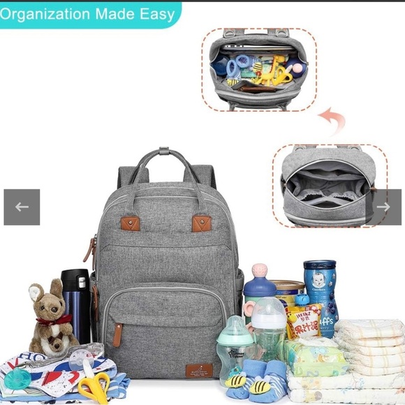 Unisex Babbleroo Gray Travel Diaper Bag Backpack Multi-pockets - Picture 11 of 13